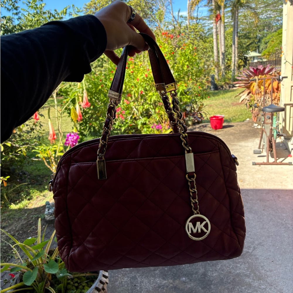 Michael Kors Dark Red Quilted Shoulder Bag